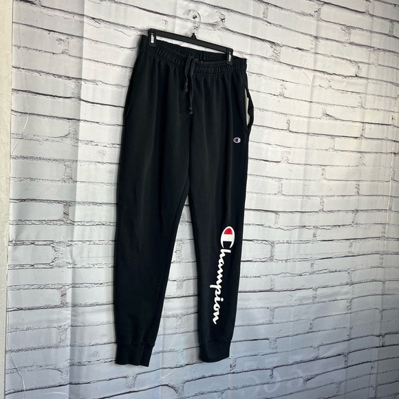 Champion Black Sweatpants SZ L Logo Graphic Joggers Streetwear Athleisure Men’s - Picture 2 of 13